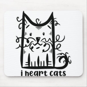 Curly hahaarig Messy Cat I Heart Cats Mousepad