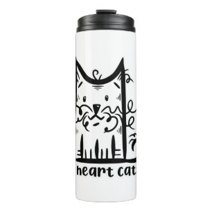 Curly hahaarig Messy Cat I Heart Cats Thermosbecher
