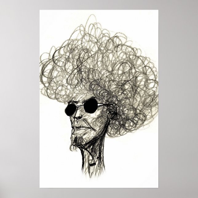 Curly Hair Man mit schwarzer Sonnenbrille Poster (Vorne)