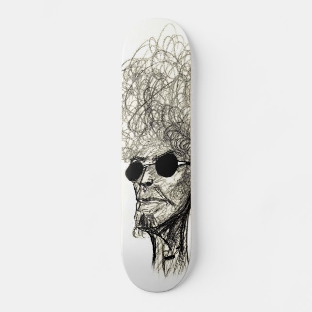 Curly Hair Man mit schwarzer Sonnenbrille Skateboard (Vorderseite)