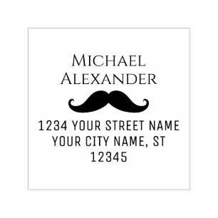 Curly Mustache Silhouette Name Rücksendeadresse Permastempel