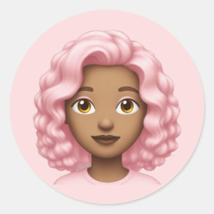 Curly Pink-Hair Emoji Runder Aufkleber