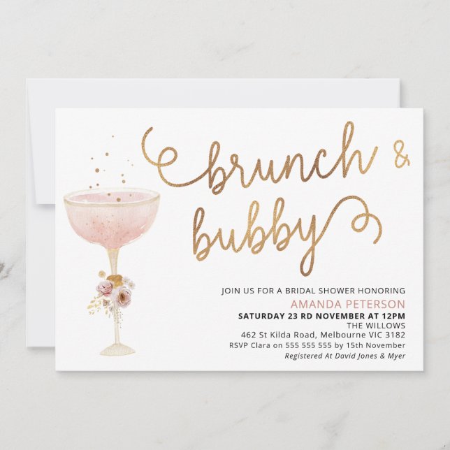 Curly Schriftart Champagne Glass Boho Brautparty Einladung (Vorderseite)