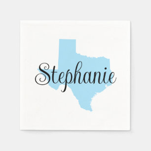 Curly Script Name Baby Blue Texas Serviette