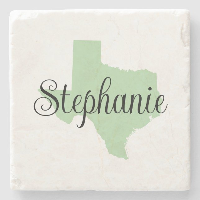 Curly Script Name Pale Green Texas Steinuntersetzer (Vorderseite)
