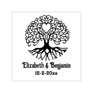 Curly Tree of Life Heart #2 Couple Names Date Permastempel