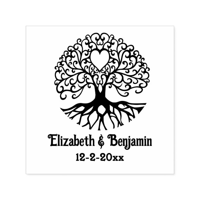Curly Tree of Life Heart #2 Couple Names Date Permastempel (Design)