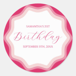 Curly Wavy Pink Retro 21. Geburtstagsticker Runder Aufkleber