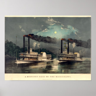 Currier & Ives, 1890, A Mitternachtsdampfrennen au Poster