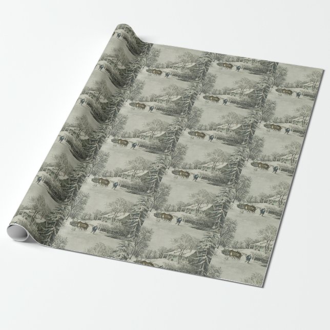 Currier & Ives des Schneesturms Geschenkpapier (Ungerollt)