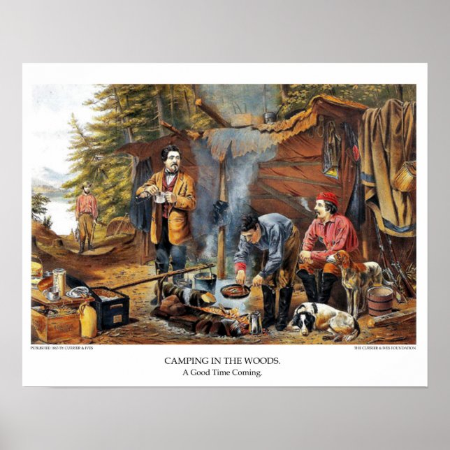 Currier & Ives Lithograph: Camping im Wald Poster (Vorne)