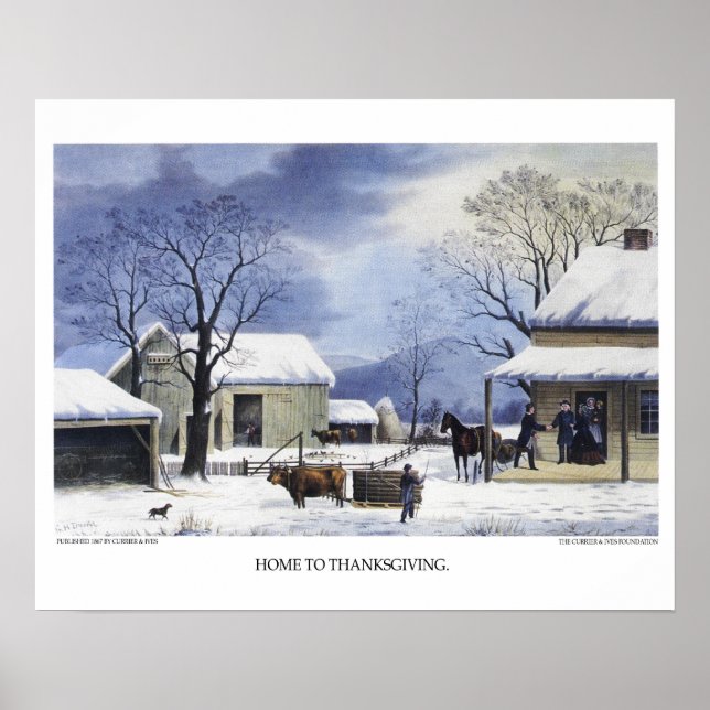 Currier & Ives Lithograph: Zuhause to Erntedank Poster (Vorne)