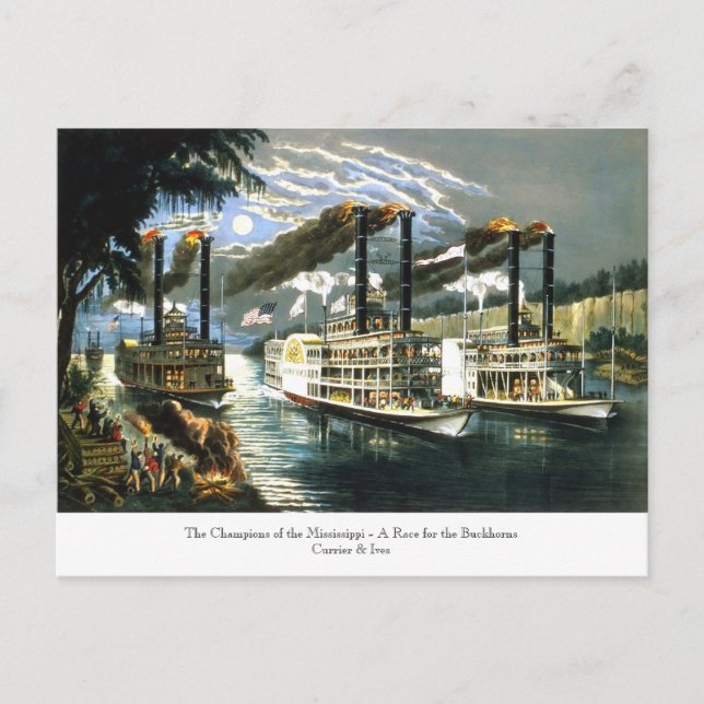 Currier & Ives - Postkarte - Champions Mississippi (Vorderseite)