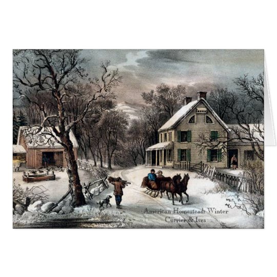Currier u. Ives - Gruß-Karte - Gehöft-Winter Karte
