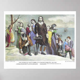 Currier u. Ives Lithographie: Landungs-Pilger Poster