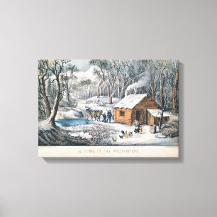 Currier und Ives drucken "ein Zuhause in der Leinwanddruck