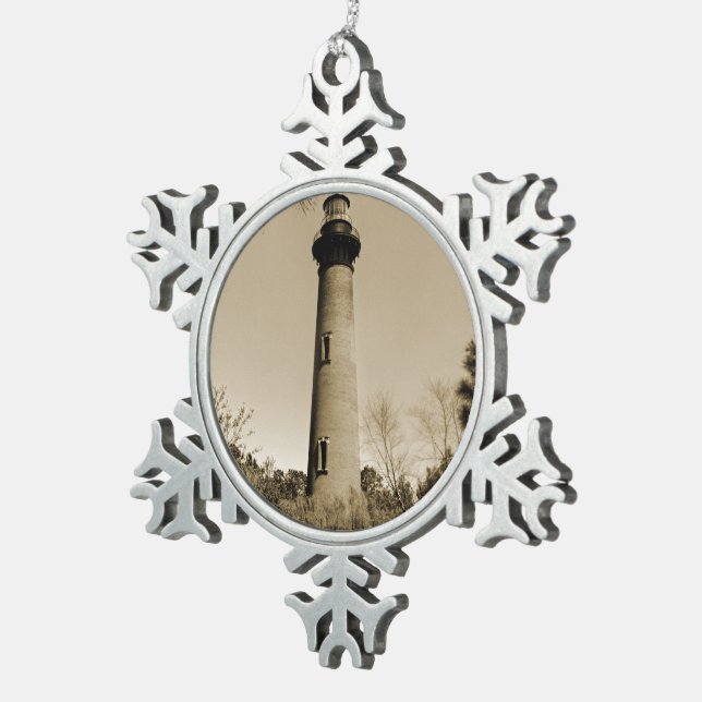 Currituck Lighthouse Schneeflocken Zinn-Ornament (Rechts)