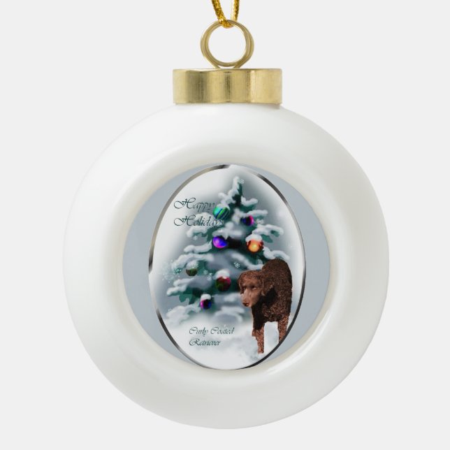 Curry Coated Retriever Weihnachten Keramik Kugel-Ornament (Vorderseite)