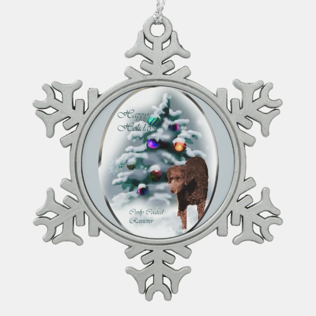 Curry Coated Retriever Weihnachten Schneeflocken Zinn-Ornament (Vorderseite)