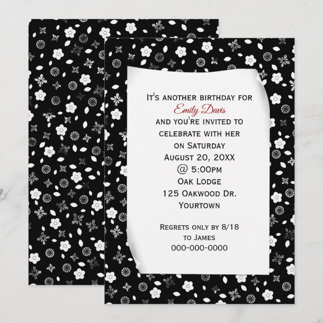 Curry Paper on Floral Print Birthday Party Einladung (Vorne/Hinten)
