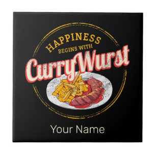 Currywurst Retro Wurst Vintage französische Pommes Fliese