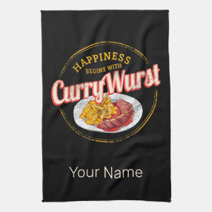 Currywurst Retro Wurst Vintage französische Pommes Geschirrtuch