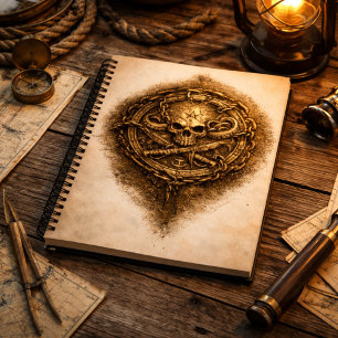 Cursed Coin Pirate – Umschlag aus gealtertem Perga Notizbuch