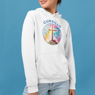 Cursillo Holzkreuz mit Regenbogen und Wolken Hoodie