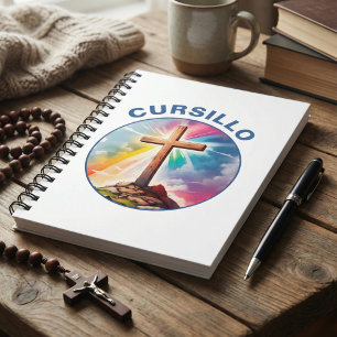 Cursillo Holzkreuz mit Regenbogen und Wolken Notizblock