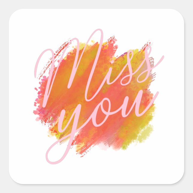 cursive I miss you colorful watercolor Quadratischer Aufkleber (Vorderseite)