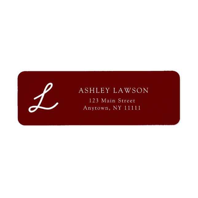 Cursive Monogram Burgundy Rücksendeadresse (Vorne)