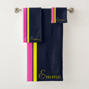 Cursive Navy Jaune Et Rose Chaud Rayé