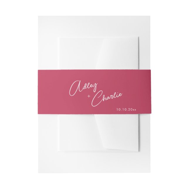Cursive Schriftart Viva Magenta und Black Wedding Einladungsbanderole (Vorderseite Beispiel)