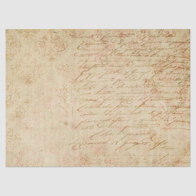 Cursive Skripte und Filigree auf Tan Decoupage Seidenpapier (Vorderseite)