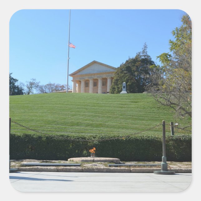 Curtis-Lee-Herrenhaus & JFK-Flamme Quadratischer Aufkleber (Vorderseite)