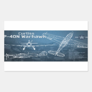 Curtiss P-40 Warhawk Blueprint Rechteckiger Aufkleber