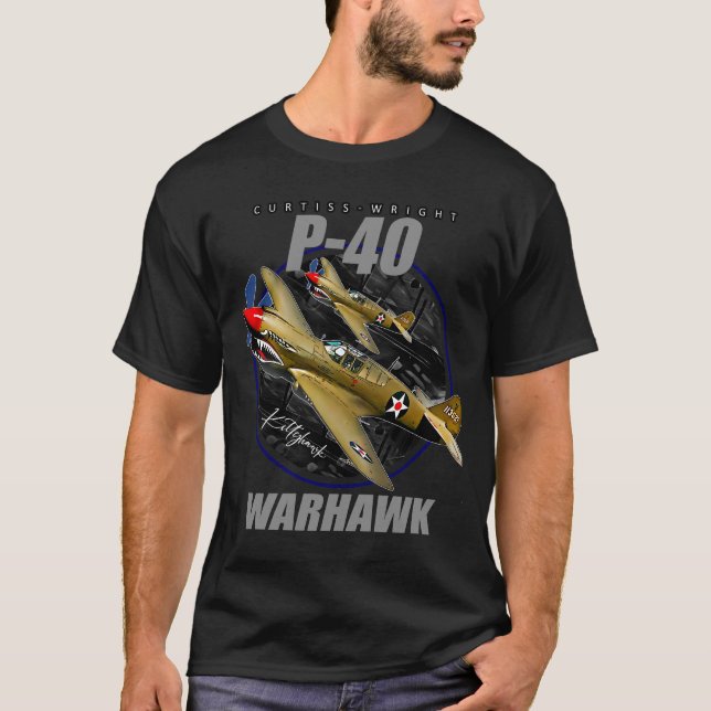 Curtiss P-40 Warhawk USAF WW2 Kampfflugzeug T-Shirt (Vorderseite)