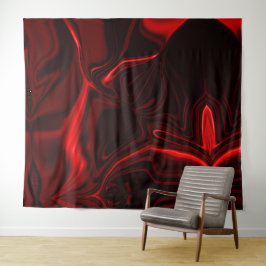 Curvas vermelhas claro e escuro em fundo escuro. wandteppich