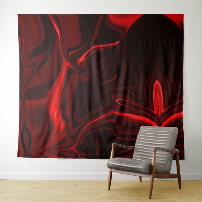 Curvas vermelhas claro e escuro em fundo escuro. wandteppich (Beispiel (Horizontal))