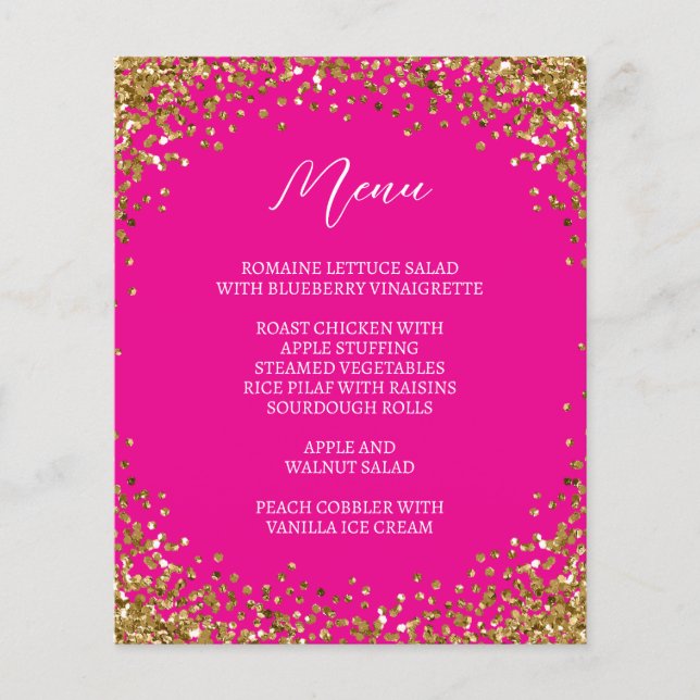 Curved Gold Glitter Hot Pink Menu (Vorderseite)