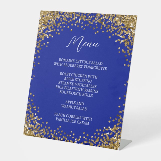 Curved Gold Glitter Royal Blue Menu Sockelschild (Vorderseite)