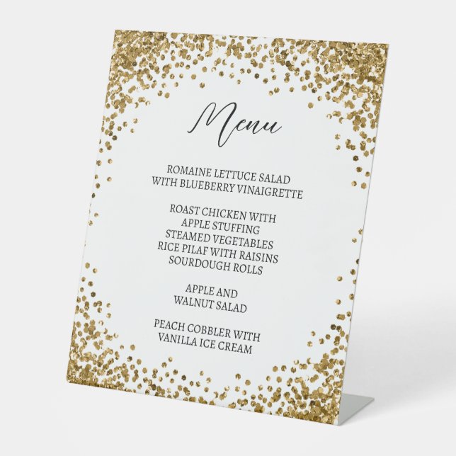 Curved Gold Glitter White Menu Sockelschild (Vorderseite)
