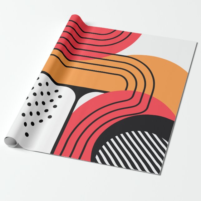Curved Line with Red & Orange Geometric Shapes Geschenkpapier (Ungerollt)