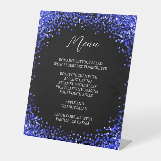 Curved Royal Blue Glitter Black Menu Sockelschild (Vorderseite)