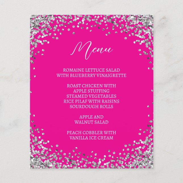 Curved Silver Glitter Hot Pink Menu (Vorderseite)
