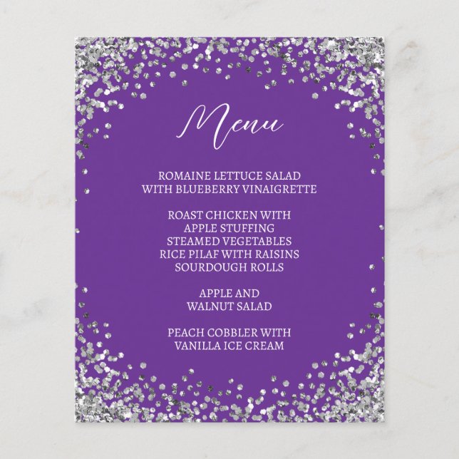 Curved Silver Glitter Royal Purple Menu (Vorderseite)