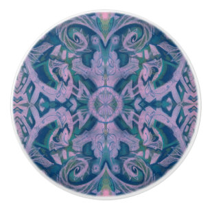 Curves & Lotuses, abstrakter Musterlavener & blau Keramikknauf