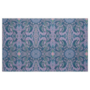 Curves & Lotuses, abstrakter Musterlavener & blau Stoff