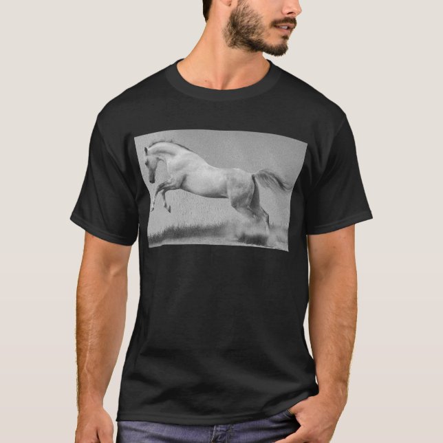 Curvet Horse Animal Template Mens Modern Black T-Shirt (Vorderseite)