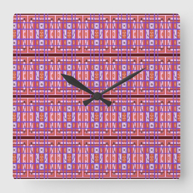 Curvise Karierte Pattern Square Wall Uhr (Vorderseite)